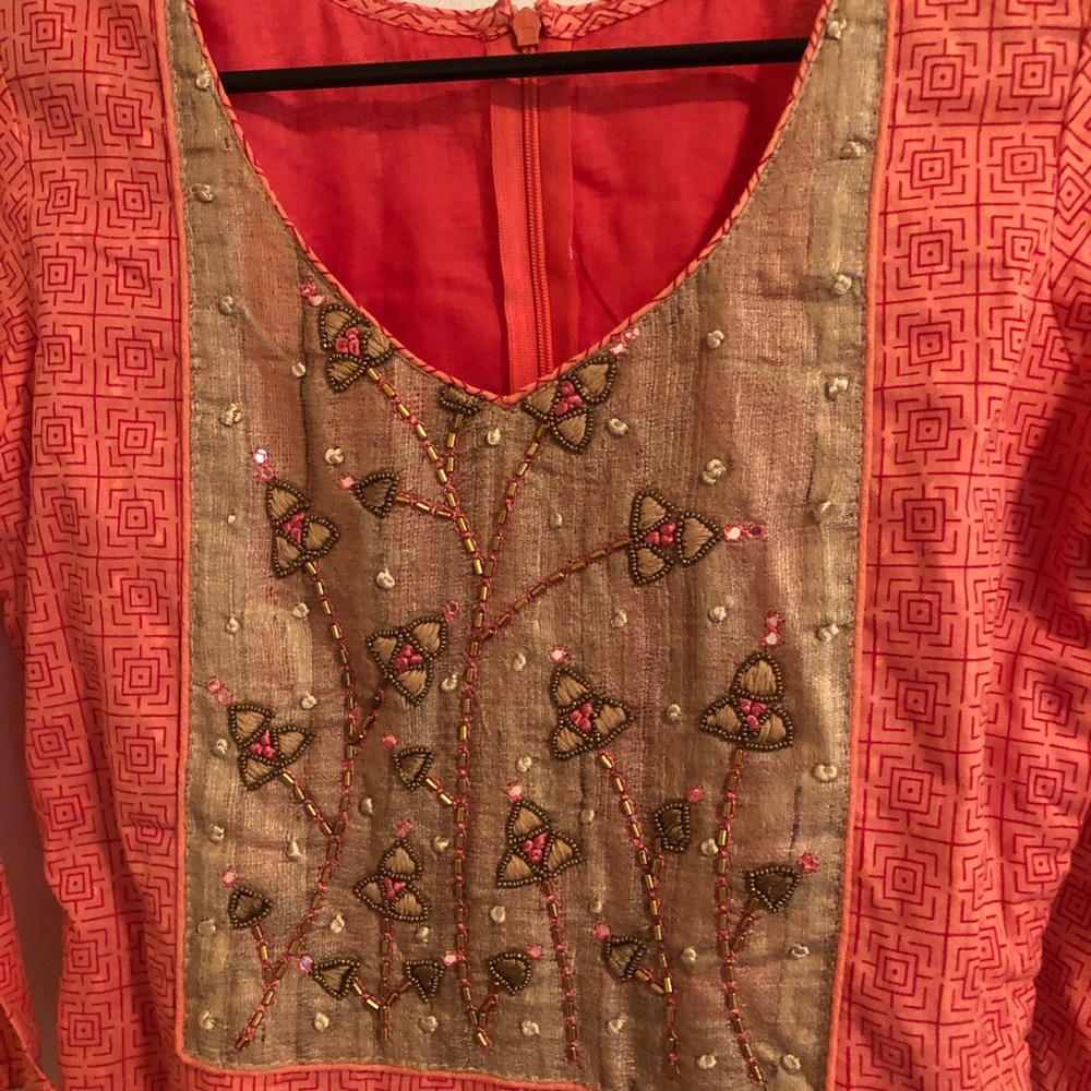Indian Kurti tunic top pink embroidered